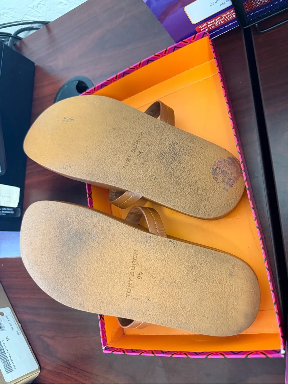 Tory Burch Orange Miller Leather Thong Sandals size 9.t